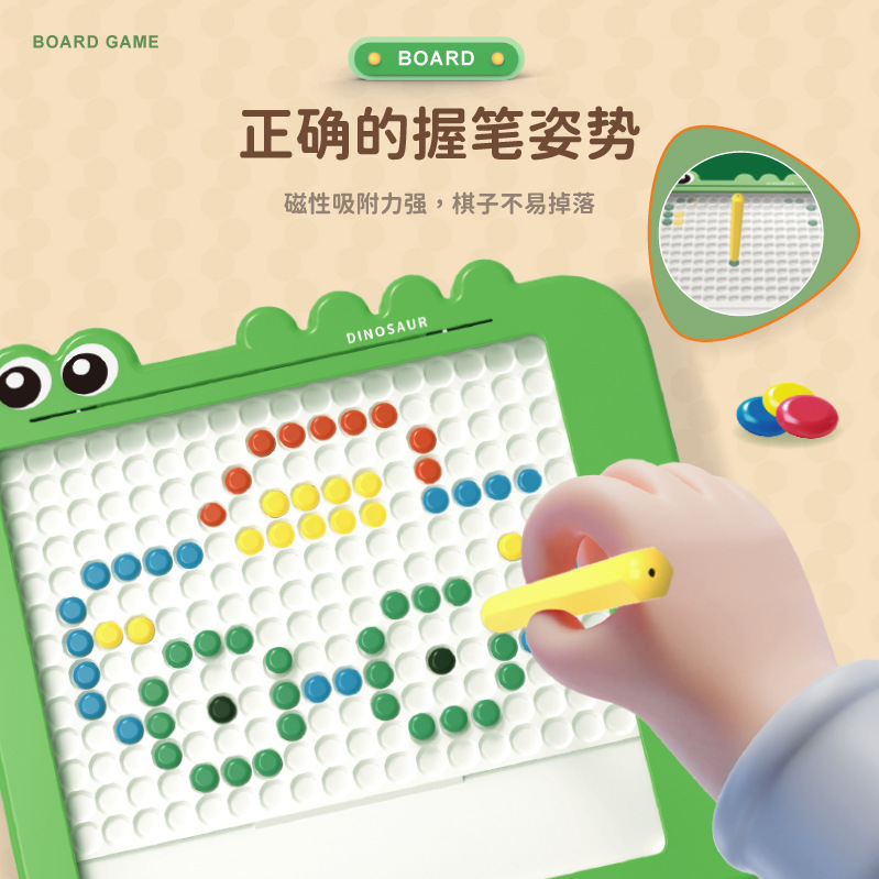 Venta caliente transfronteriza de plástico dinosaurio magnético pluma magnética tablero de dibujo ejercicio de los niños ilustración rompecabezas magnético juguetes educativos