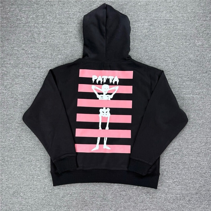 Trendy Patta Autumn and Winter Fleece Hoodie with Skull Print, Loose Casual Unisex Pullover Sweatshirt Jacket