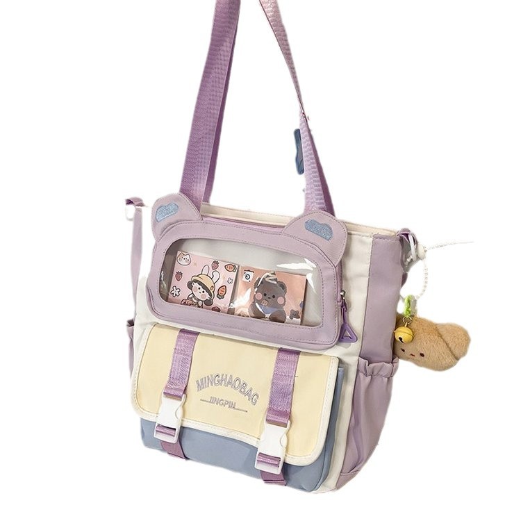 귀여운 대비 색상 작은 신선한 대학 소녀 크로스 바디 가방 일본식 대용량 학생 클래스 어깨 가방