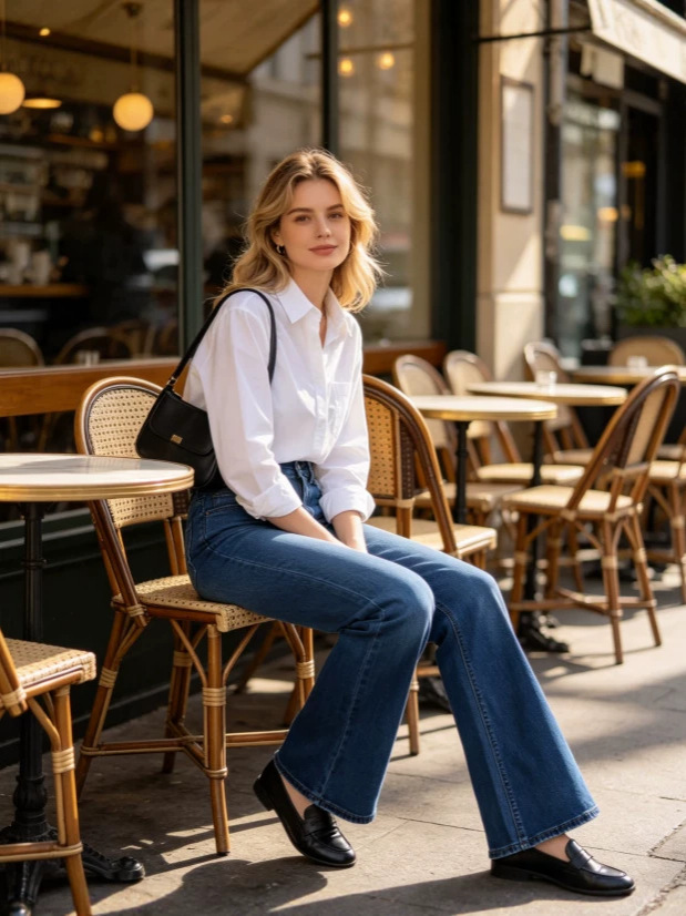 Jeans Acampanados para Mujer de Denim Elástico de Cintura Alta y Alta Elasticidad