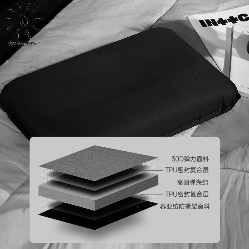Almohada de esponja para exteriores, almohada inflable automática, almohada para acampar, almohada con forma de queso, almohada con cojín de aire, almohada de viaje, almohada para tienda de campaña