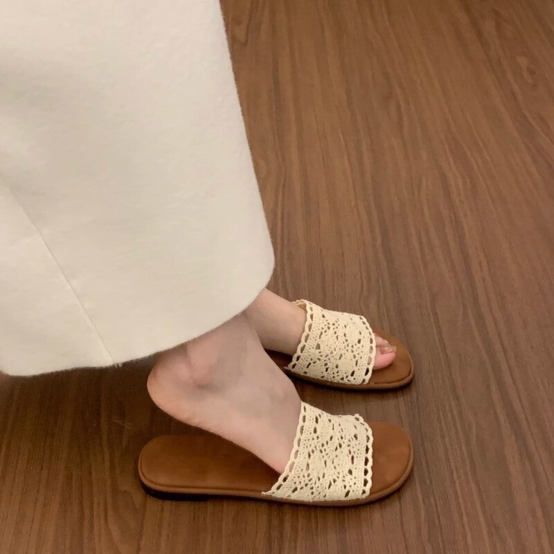 Ethnic Style Flat Open-Toe Slippers for Women's Summer Outer Wear at the Beach on Vacation with Skirts and Beach Sandals Ethnic Style Flat Open-Toe Slippers for Women's Summer Outer Wear at the Beach on Vacation with Skirts and Beach Sandals