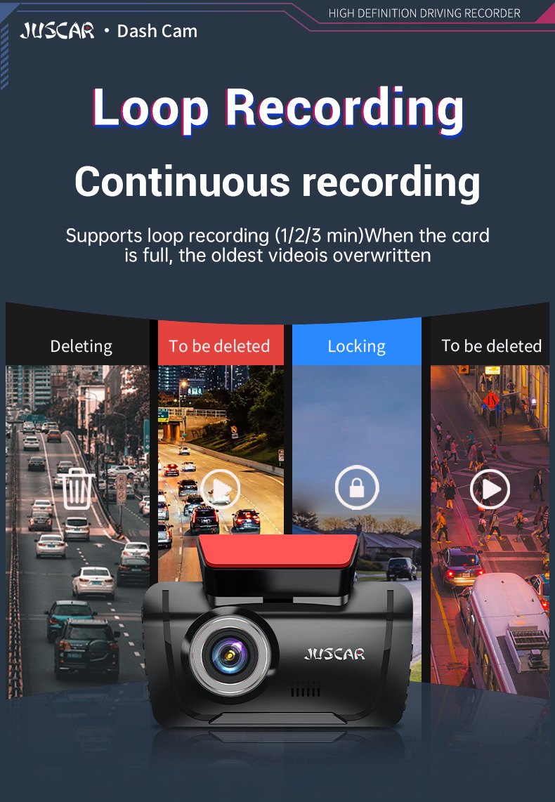 Driving Recorder with Wifi Connectivity, Dual Recording of Front and Rear Vehicles, 24-Hour Parking Monitoring, Night Vision, Reversing Images