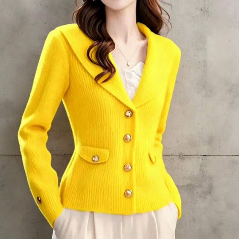 2026 New Style European and American Style Pure Color Knitted Cardigan Women's Long-Sleeved V Neck Buttoned Jacket Spring & Fall Short Sweater Top 2026 New Style European and American Style Pure Color Knitted Cardigan Women's Long-Sleeved V Neck Buttoned Jacket Spring & Fall Short Sweater Top