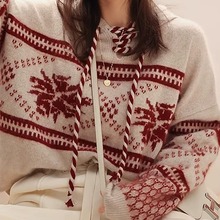 圣诞新年红色毛衣女秋冬2023新款爆款高级感慵懒风加厚连帽针织衫