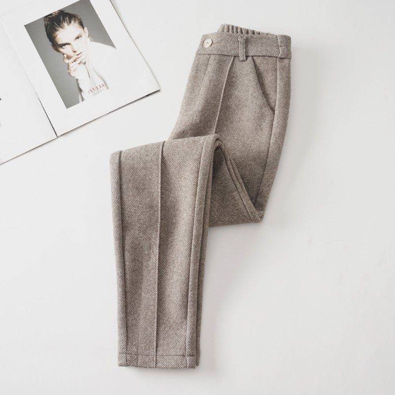 Women's Clothing Woolen pants winter style plus velvet women's pants new thickened high waist harem pants straight suit small feet casual pants_voghion.com