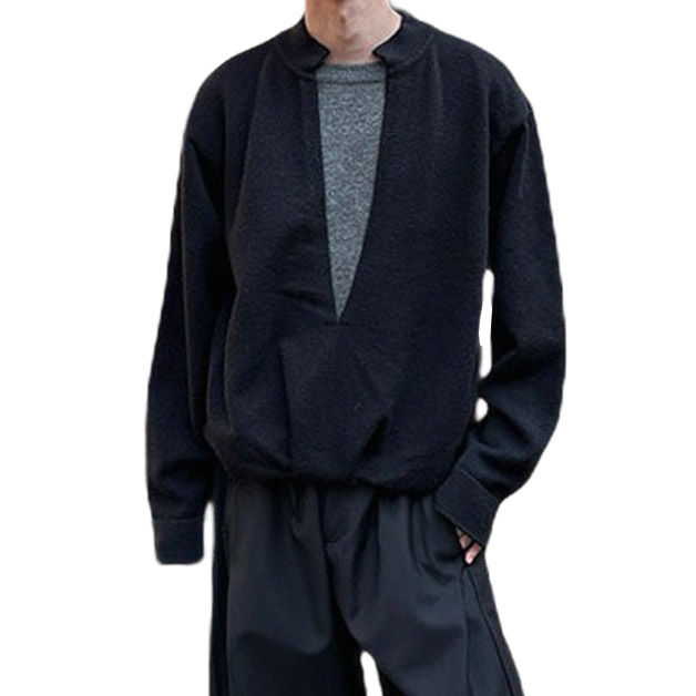 Explosiones transfronterizas de tamaño grande falso de tamaño europeo dos piezas de camisetas de punto de cuello en V suéter hombre viejo viento de invierno y otoño fábrica al por mayor