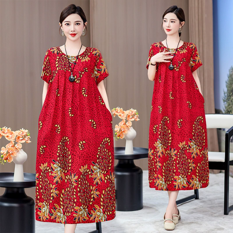 2025 новый стиль мама среднего возраста платье из хлопкового шелка женское лето