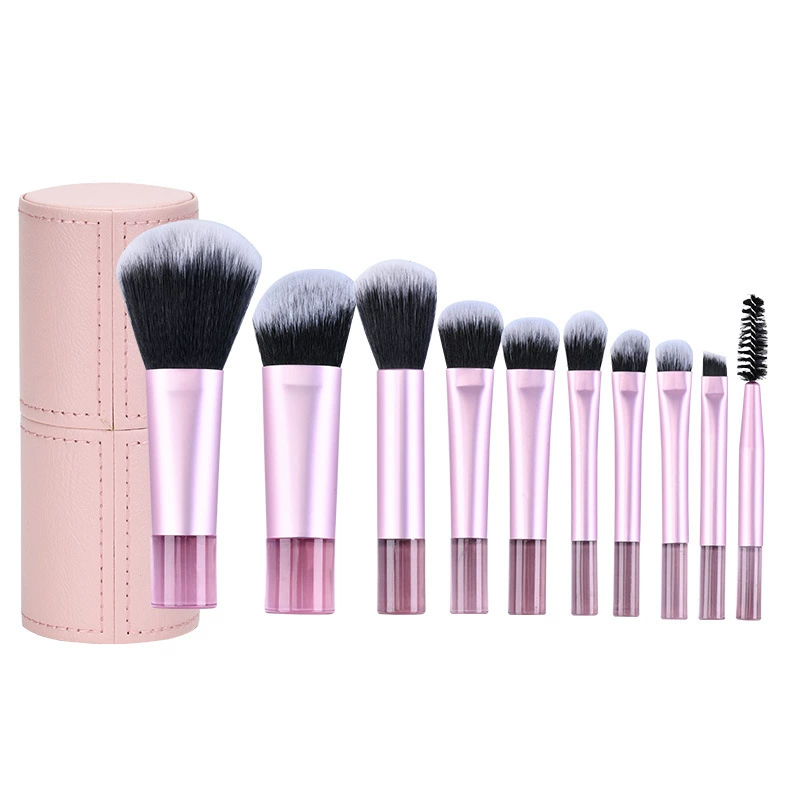 Makeup Brush Set 10-piece mini handheld foundation kit, beginner-friendly with portable pouch