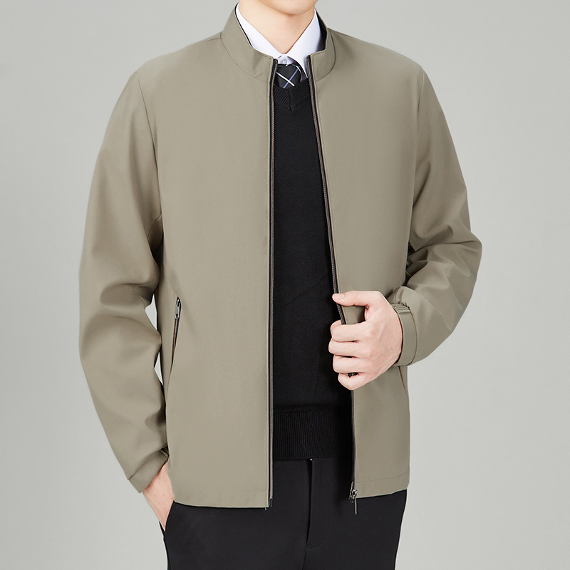 秋冬新款男士立领外套中老年爸爸装商务休闲夹克衫上衣-8507