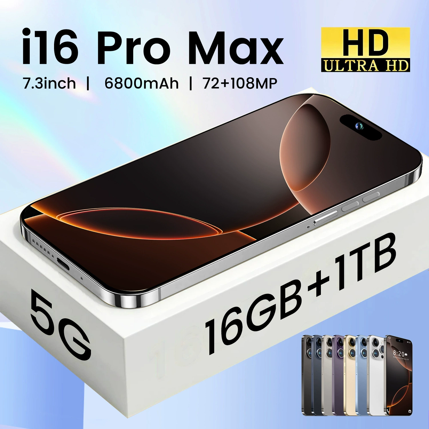 Умный смартфон Agile i16 Pro Max, процессор Intel Core i16, Android, 7.3 дюйма, 16 ГБ + 1 ТБ
