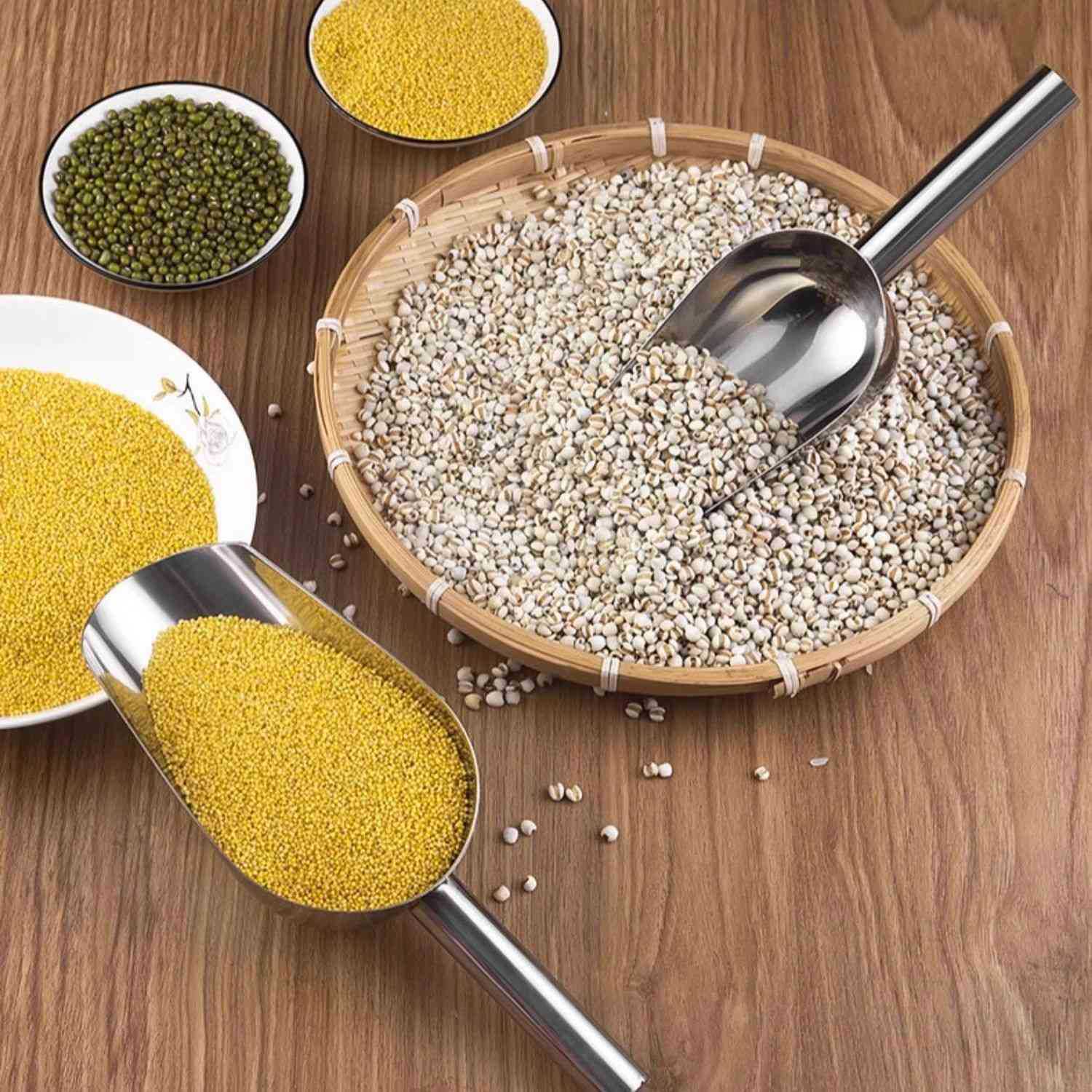 Stainless steel ice shovel, commercial rice shovel, flour food, popcorn, peanut, tea, feed, roasted seeds and nuts, flat bottom shovel, ice making machine 3