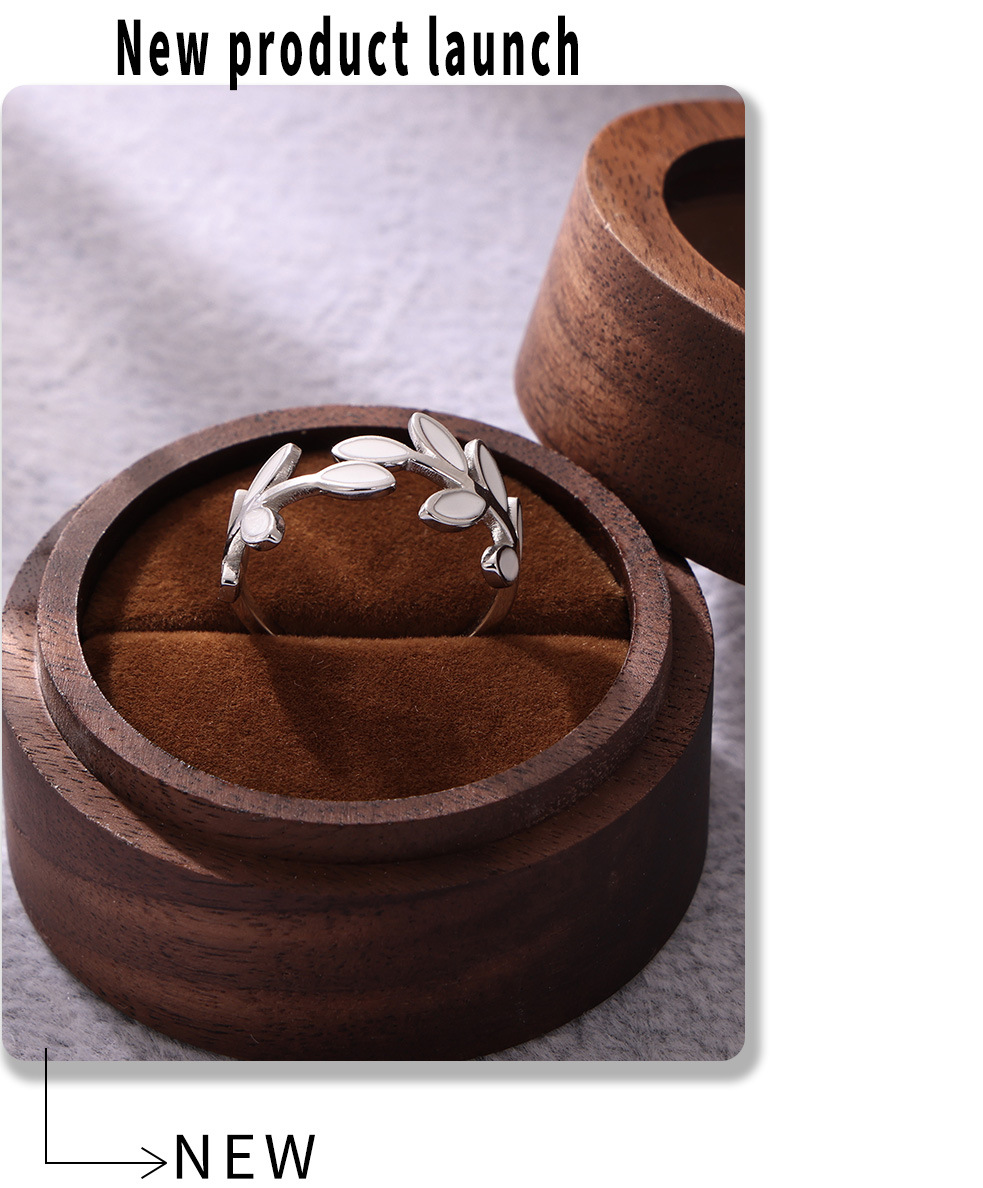 Bague carrée personnalisée en acier inoxydable PVD, motif goutte d'huile et feuille, finition sous vide, anneau ouvert._voghion.com