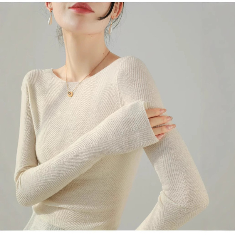 Nude-Feel Cloud-Soft Wool Row-Style Slimming Waist-Cinching Off-Shoulder Knit Sweater with a Clever One-Shoulder Design