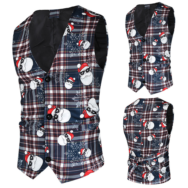 Foreign trade new men's fashion Christmas 3D printing leisure vest men's slim straight vest