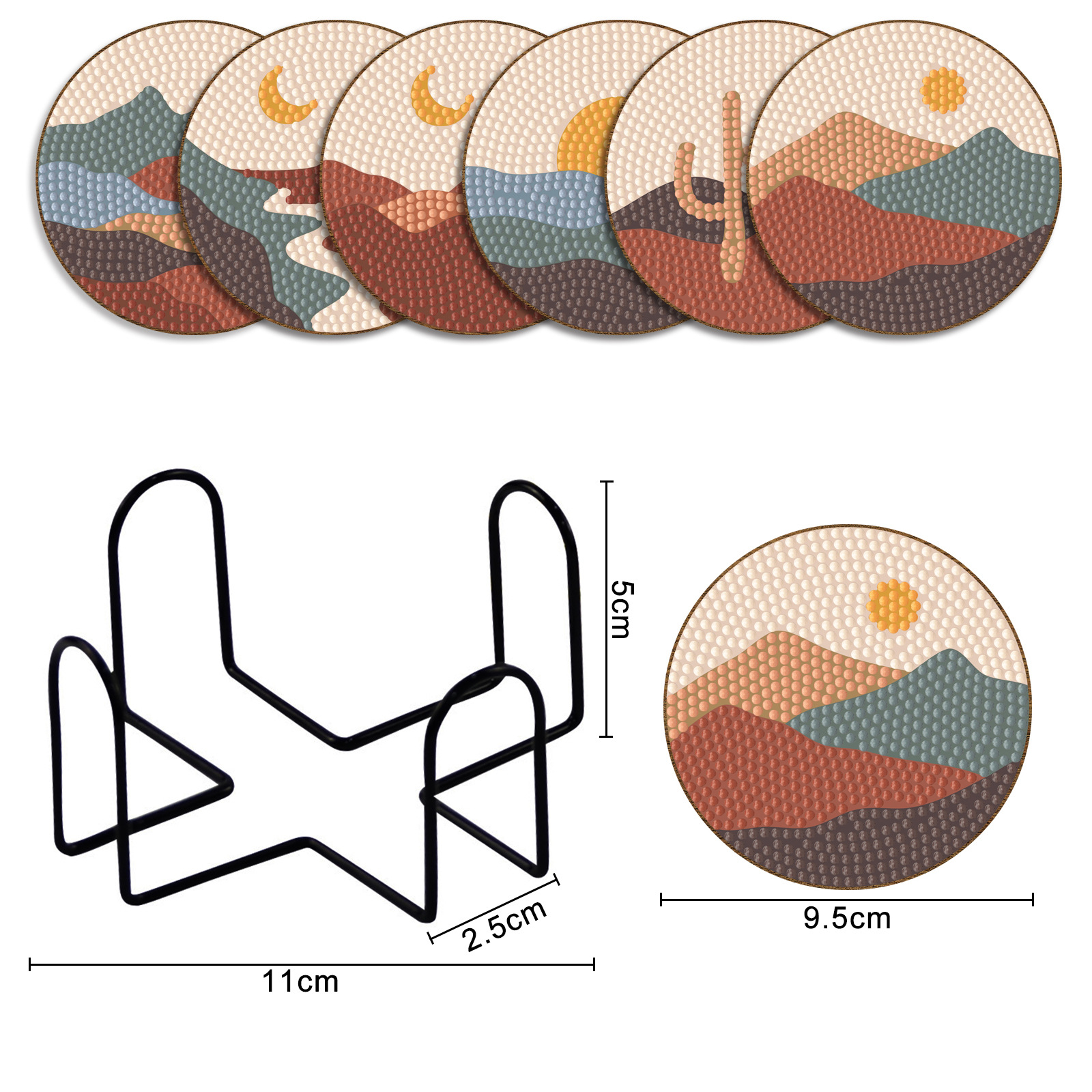 Pintura de diamante de madera alrededor de la almohadilla de taza de madera hecha a mano almohadilla de mesa marco de hierro pintura decorativa de la sala de estar