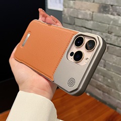 iPhone17promax対応 香り付きレザー製スマホケース Apple16メタルフレームレス磁気吸着保護ケース15