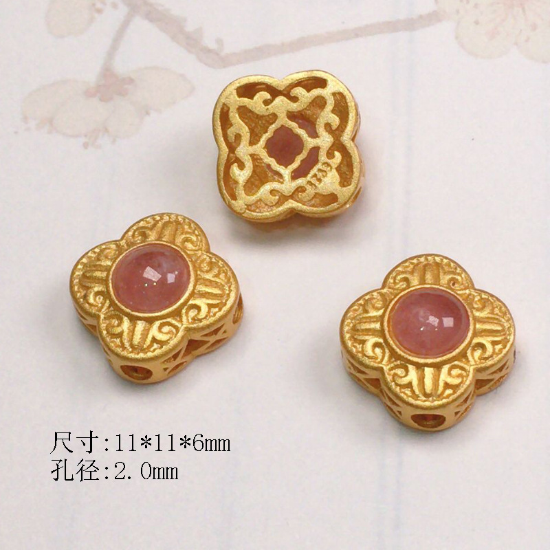 Natural red stone five-petal flower accessories s925 silver gold-plated bracelet necklace string diy handmade beads semi-finished products