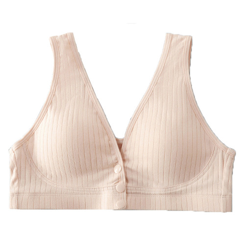 Nursing Bra Made of Pure Cotton, Thin Ribbed Backless Bra, Wire-Free, Front-Closure, Breathable Nursing Bra