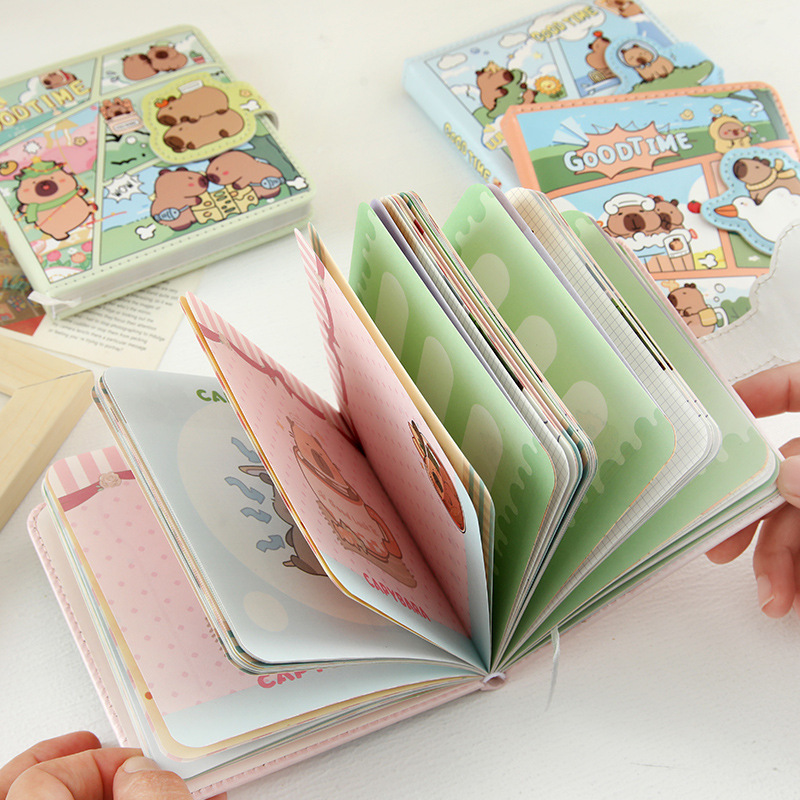 Kapibala Hebilla magnética PU de forma especial Libro de cuentas de mano de página interior de color Cuaderno de bricolaje Bloc de notas Papelería para estudiantes