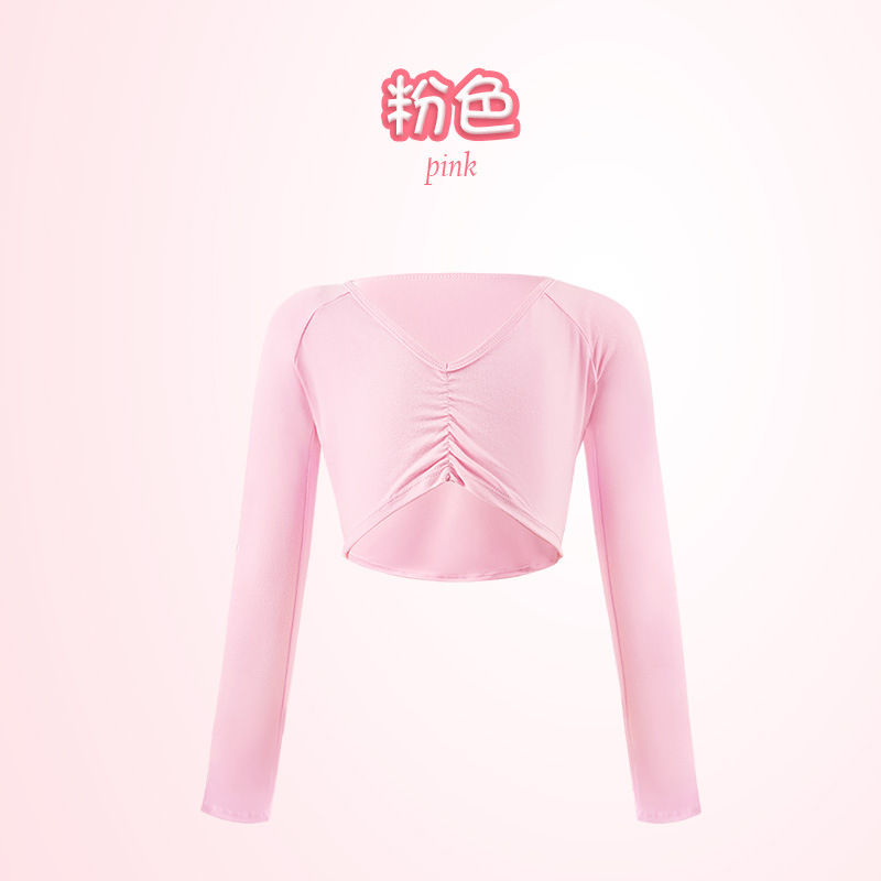 Ropa de baile para niños, chaleco, manga larga, cuello en V, chaqueta plisada, ropa de ballet, top, entrenamiento corporal, chal de baile