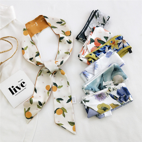 Small long narrow silk scarf for women in spring, autumn, summer and summer neck decoration streamer thin headband scarf Korean style scarf