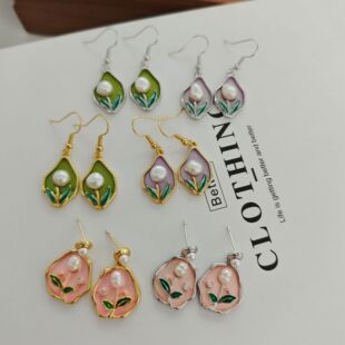 Zhuji Pearl Earrings New Chinese Style Monet Oil Painting French Mid-Autumn Style Earrings Natural Freshwater Pearl Earrings