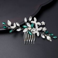 L3039卡洛新娘发饰跨境新娘镶钻头饰韩版简约绿幽灵水钻插梳发梳