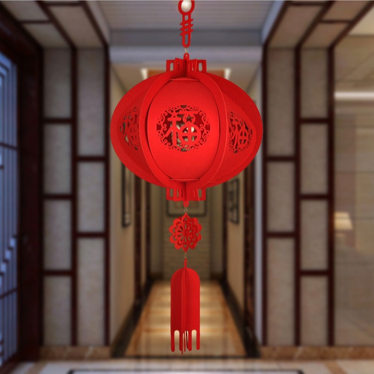 厂家批发毛毡灯笼过年春节新年装饰无纺布宫灯灯笼挂件福字加广告