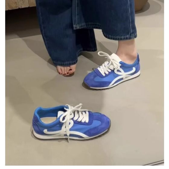 Cowhide Version ~ Retro German Training Shoes All-match Color Matching Lace-up Casual sneaker Women's Flat White Shoes Forrest Gump Shoes Trendy