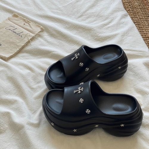 Ladies' Casual Shoes with 8CM Thick Platform High Heels, Outdoor Wear Fashion High Heels, Summer One-Sided Slides, Trendy