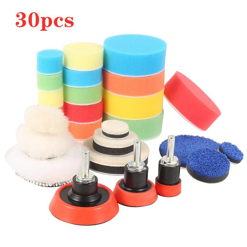 厂家供应1/2/3寸30pcs汽车美容抛光打蜡海绵盘划痕修复工具