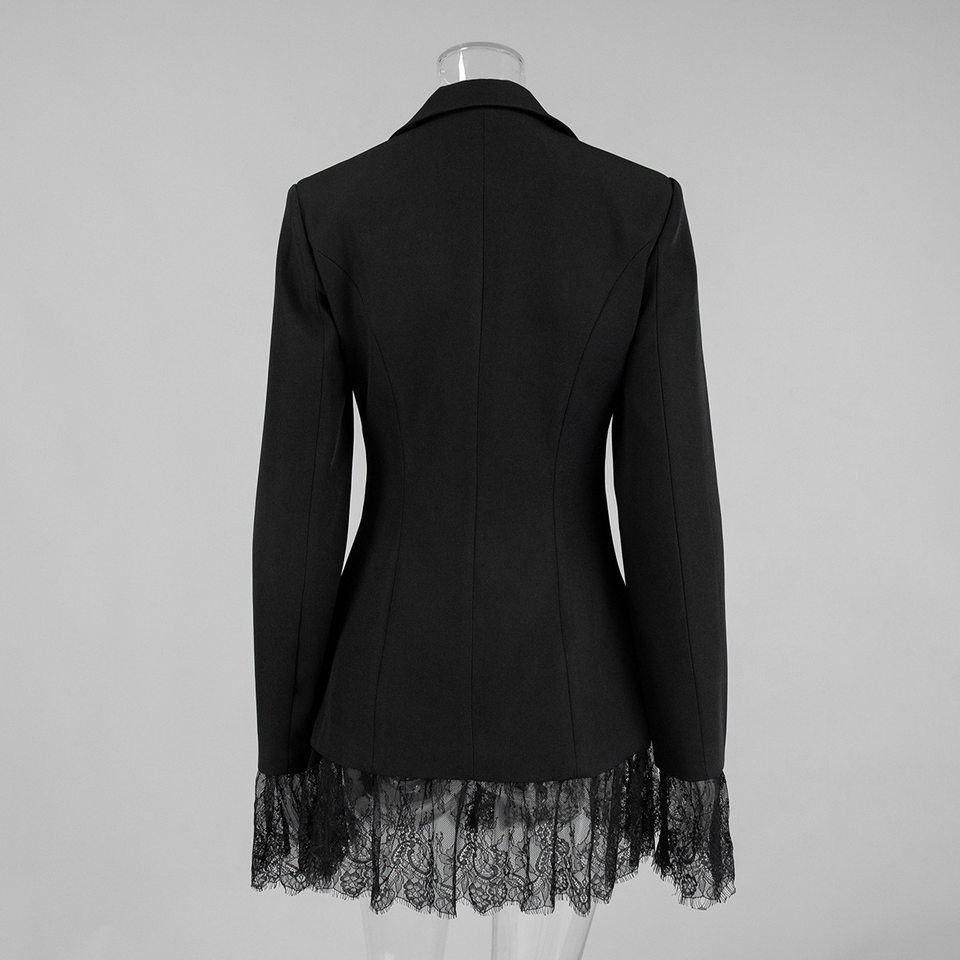 Áo blazer nữ phối ren chiết eo dáng trung bình tay dài cổ vest một hàng cúc — Màu trắng, màu đen chi tiết 7