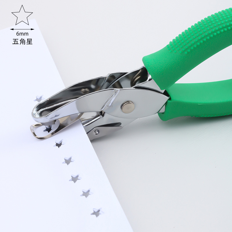 Agujero de amor perforador manual de ahorro de trabajo 3mm agujero redondo de hojas sueltas embalaje pegamento perforador estrella de cinco puntas perforador de un solo agujero