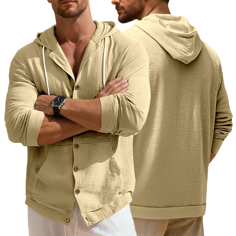 Giacca camicia uomo in cotone e lino casual primavera autunno_voghion.com