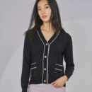 小香风设计感桑蚕丝镂空<font red=H>针织</font>开<font red=H>衫</font><font red=H>女</font>2022春季V领显瘦撞色薄款上衣