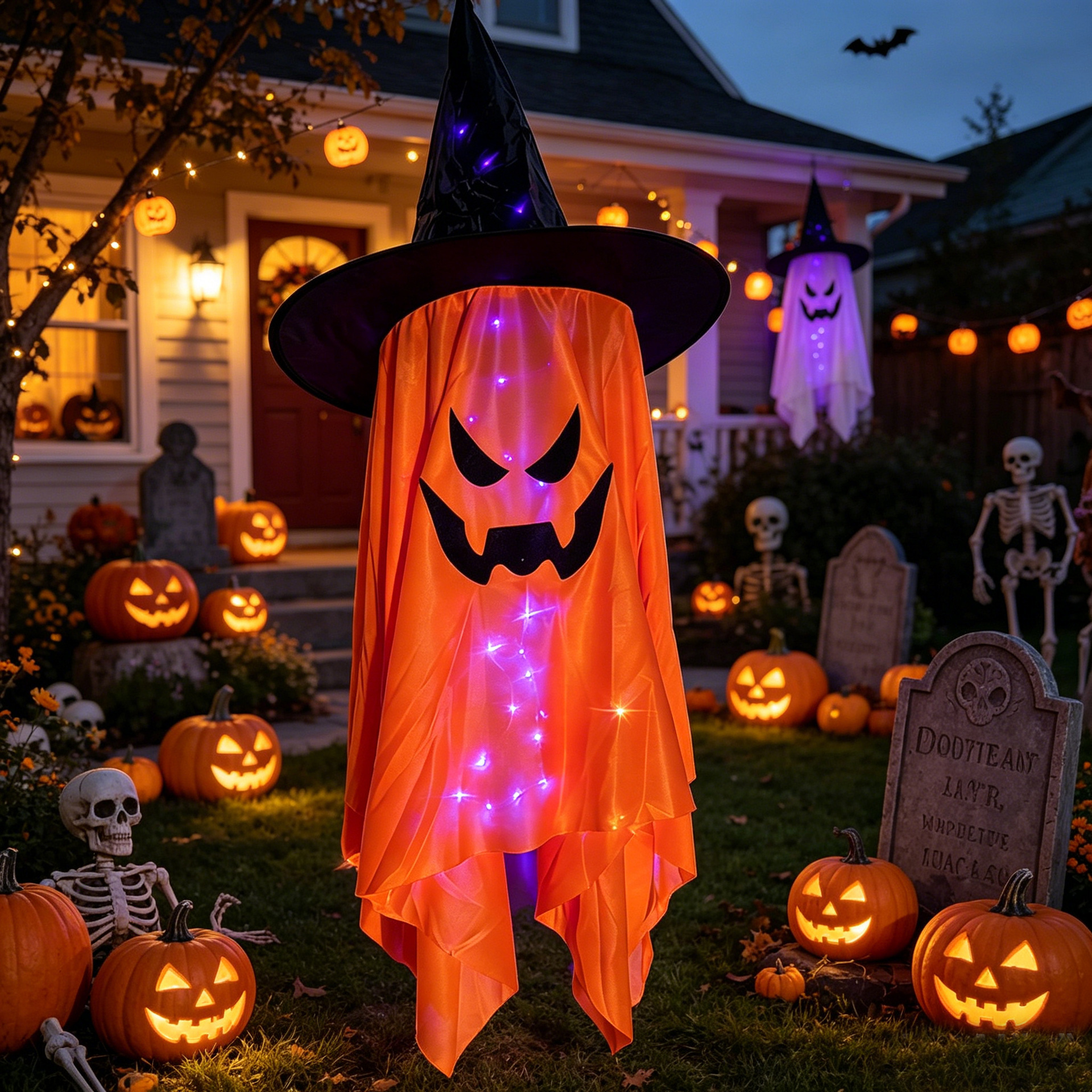 Halloween sombrero fantasma decoración lámpara LED luminosa sombrero fantasma colgante fantasma fantasma colgante lámpara al aire libre fantasma escena del festival