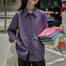松弛感紫色长袖衬衫上衣女高级设计感小众长袖衬衣2024春新款外套