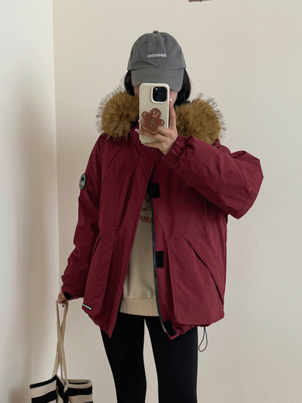 工装羽绒棉服女新款冬季派克服宽松小个子棉袄大毛领棉衣外套|undefined