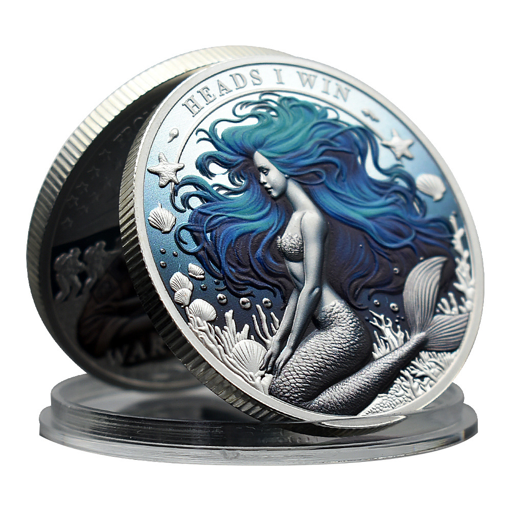 Sirena Cuento de hadas para niños Colección conmemorativa de monedas conmemorativas chapadas en oro/plata Colección de insignias conmemorativas Regalo de colección