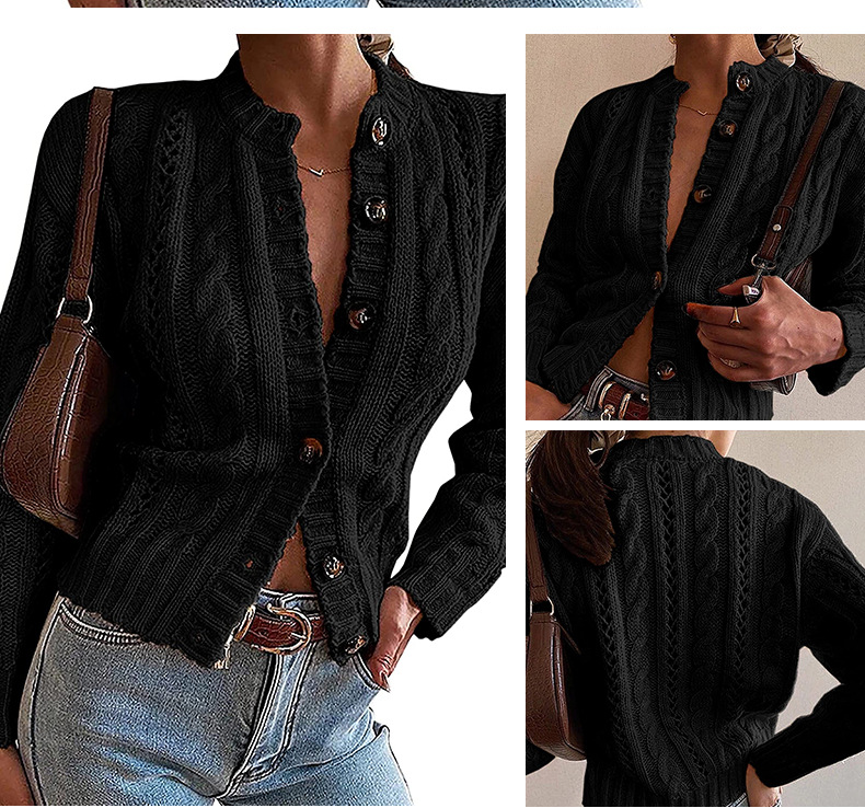 Twisted Rope Twist Single-Breasted Sweater Cardigan NSMMY82947