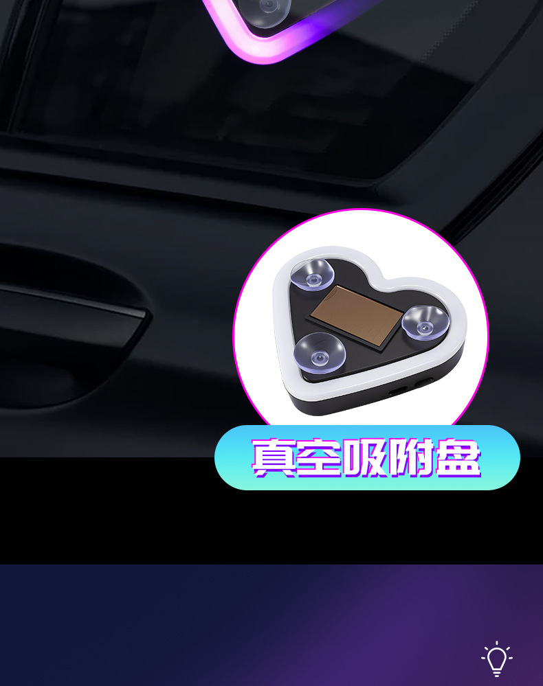 Car Heart-Shaped Light, Solar Decorative Light, Led Warning Light, Triangular Window Rear Window Car-Mounted Fun and Cute Atmosphere Light