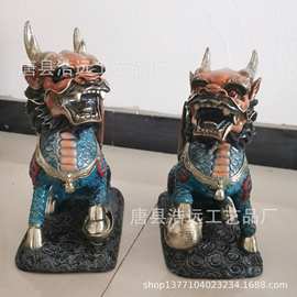 纯黄铜器批发 钻石麒麟摆件 火麒麟工艺品雕像图片 铜掐丝动物