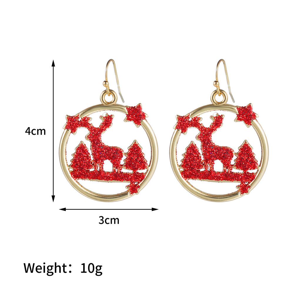 Christmas Ornaments Sprinkled Green Onion Powder Christmas Tree Elk Earrings Wholesale display picture 1