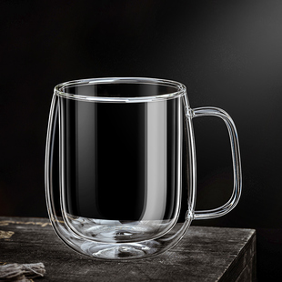 Cross-Border Double-Layer Insulated Glass Cup with Handle for Household High Temperature and Anti-Scalding Mark Water Cup Milk Juice Coffee Cup