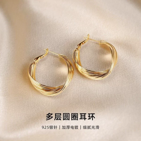 S925 Silver Needle French Twisted Earrings for Women, Light Luxury Niche Design, Elegant High-End Popular Retro Hong Kong Style Ear Jewelry