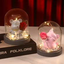 小熊公仔永生花小夜灯发光底座桌面创意氛围灯摆件送女生闺蜜礼物