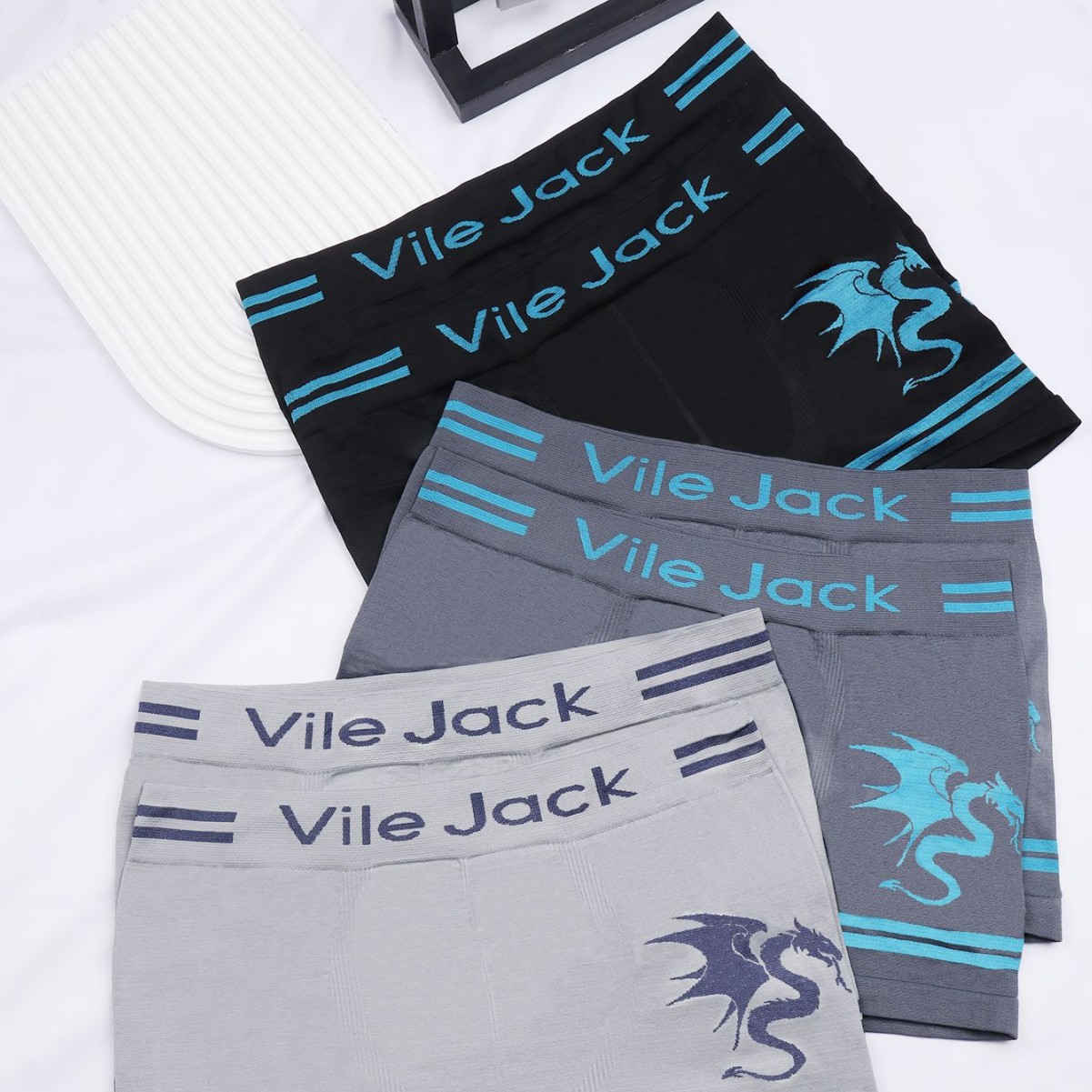 Calzoncillos tipo bóxer para hombre VILEJACK con estampado de dragón, tejidos, elásticos, transpirables, ropa interior corta para hombre de exportación al por mayor.
