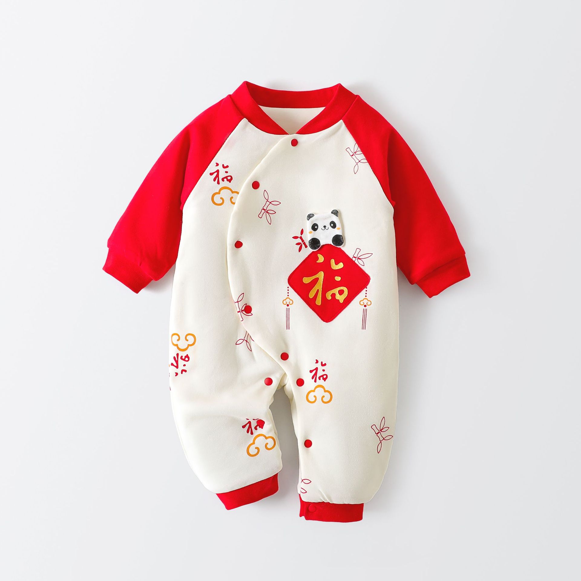 Baby Full-Month Cotton Clothes, Newborn Hundred-Day New Year Pure Cotton Thickened Warm Jumpsuit, Baby Anyang Infant Clothing