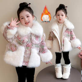女童防皮外套冬款2025新款洋气儿童加绒衣服冬季女宝加厚保暖上衣